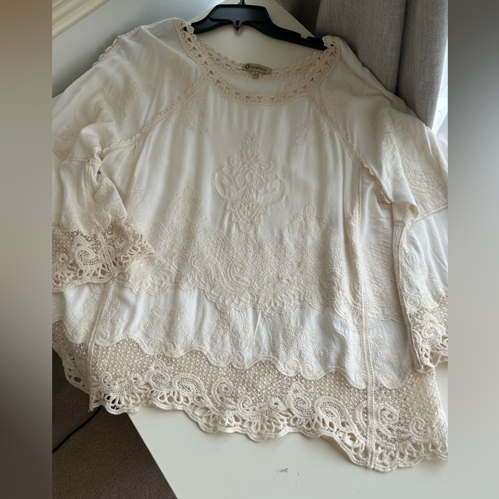 Democracy Cream Embellished Blouse with Relaxed Fit